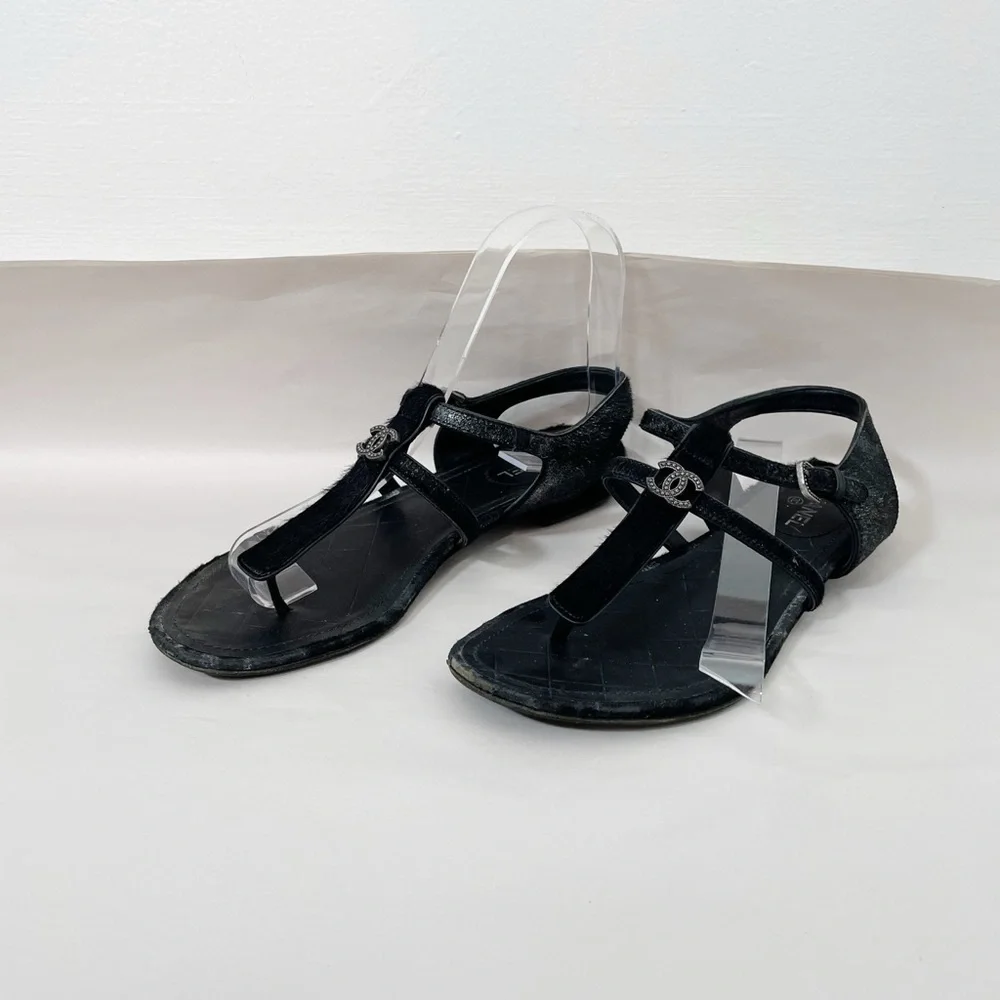 Chanel Calfskin Pony Hair CC Sandals